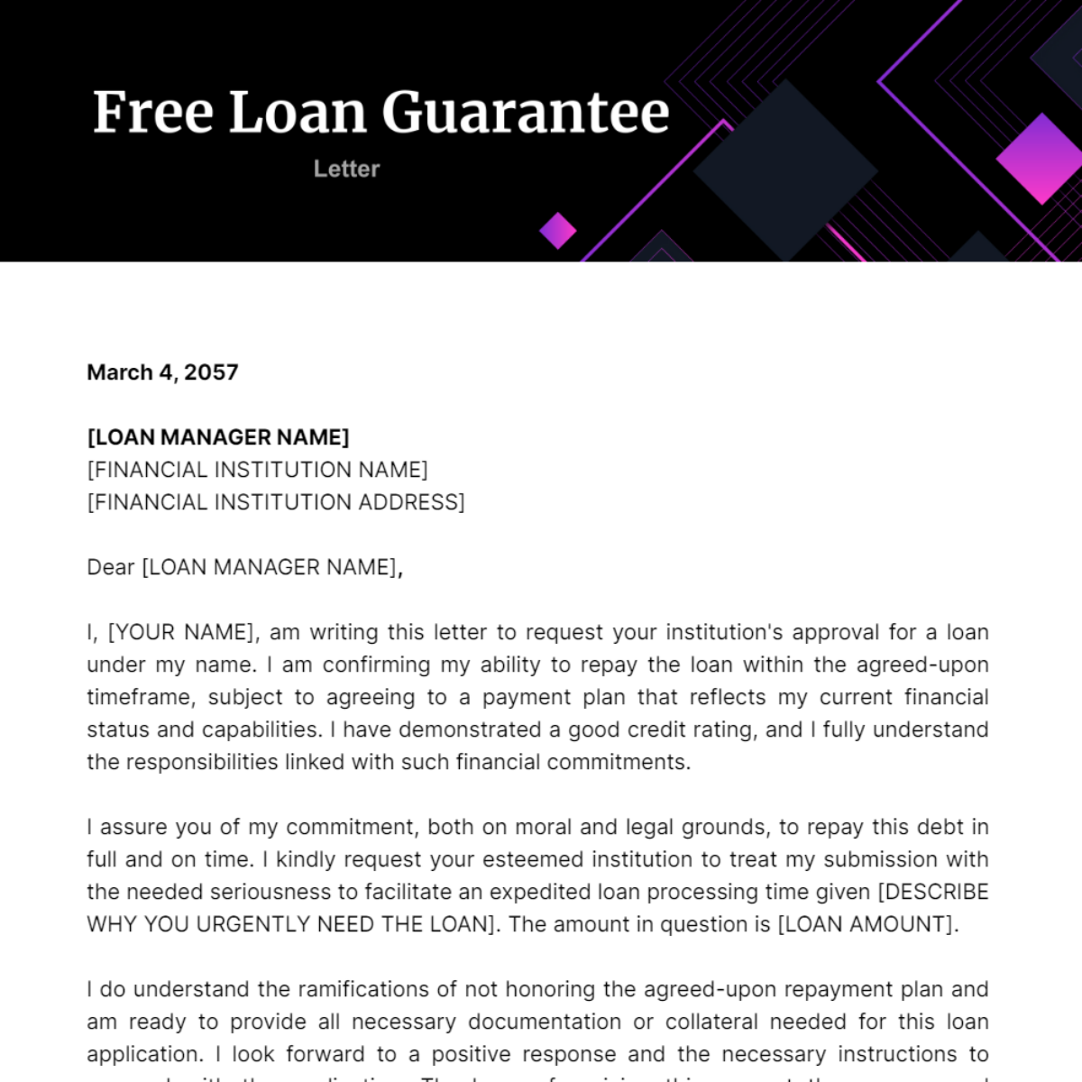 Loan Guarantee Letter Template