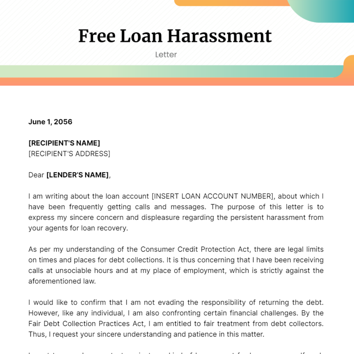 Loan Harassment Letter Template