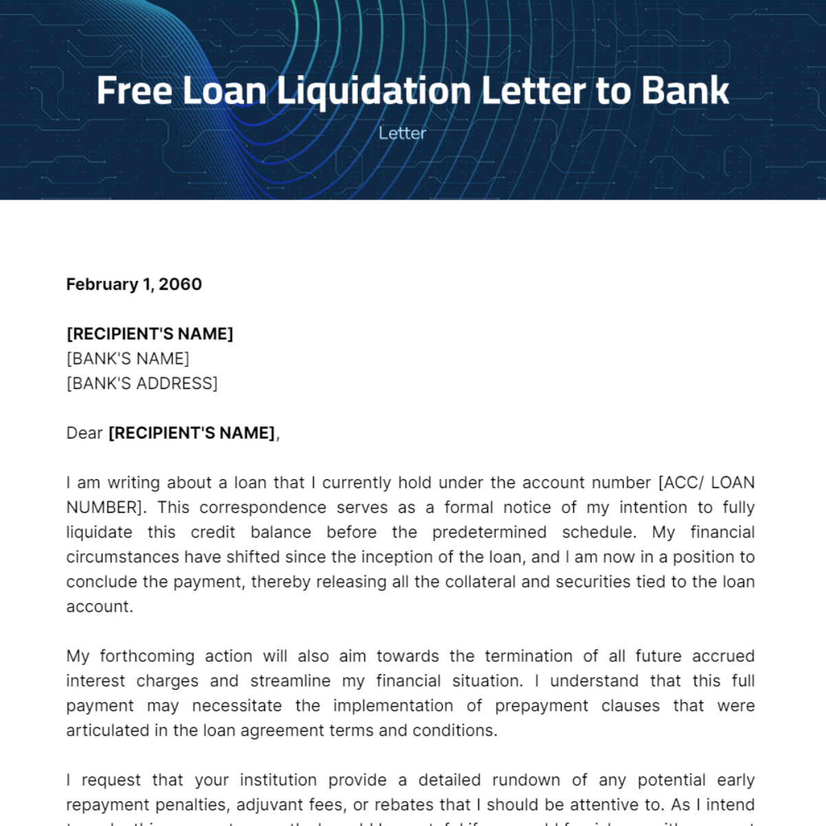 Loan Liquidation Letter to Bank Template