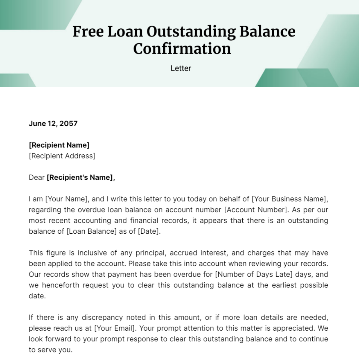 Loan Outstanding Balance Confirmation Letter Template