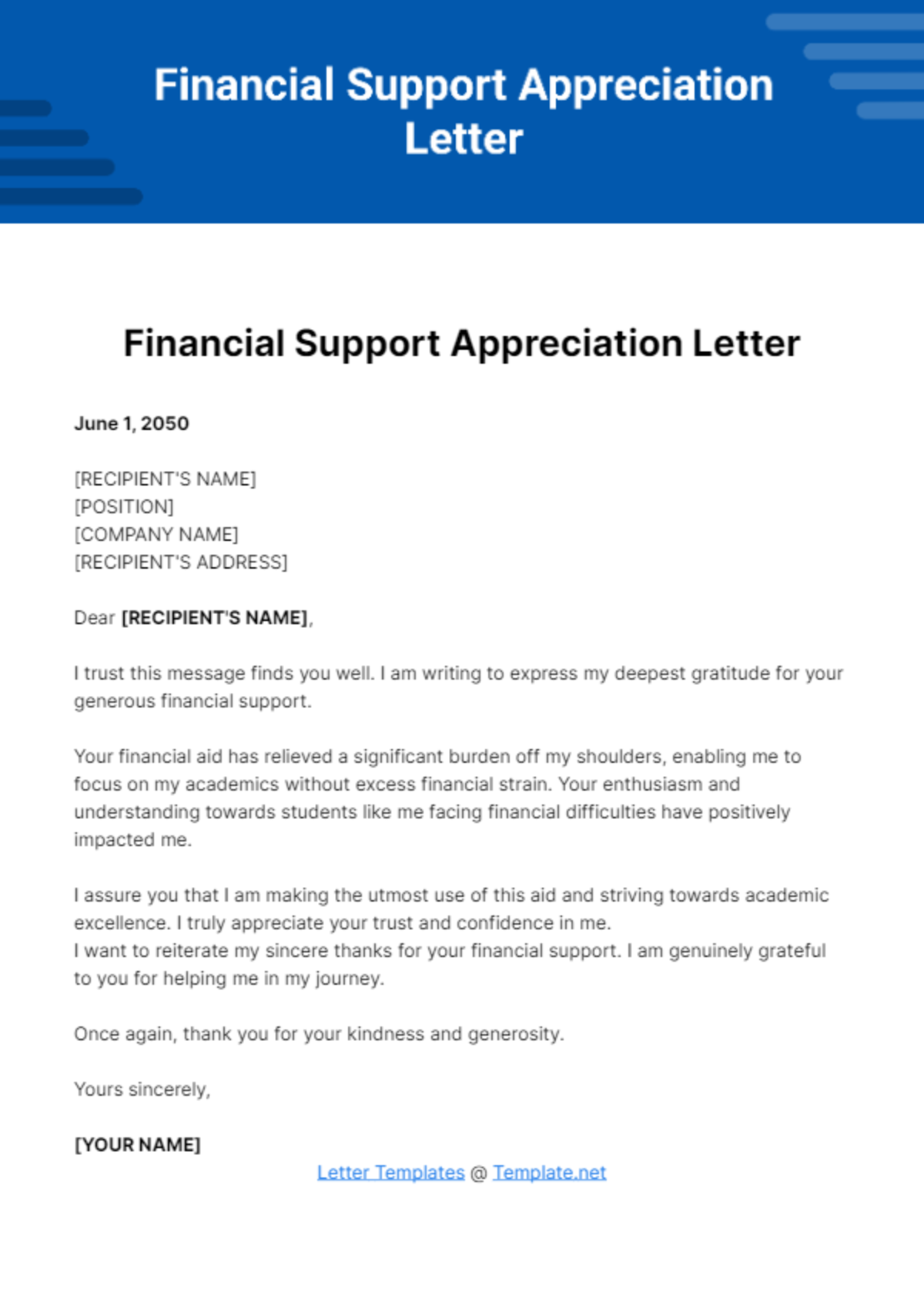 Free Financial Support Appreciation Letter Template