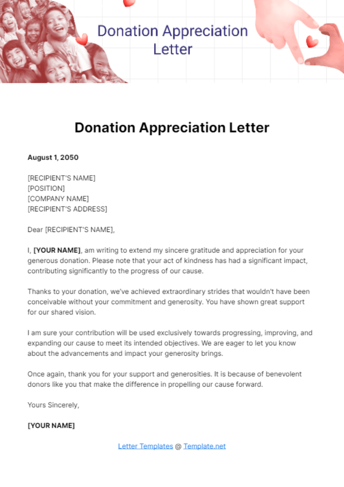 Free Donation Appreciation Letter Template