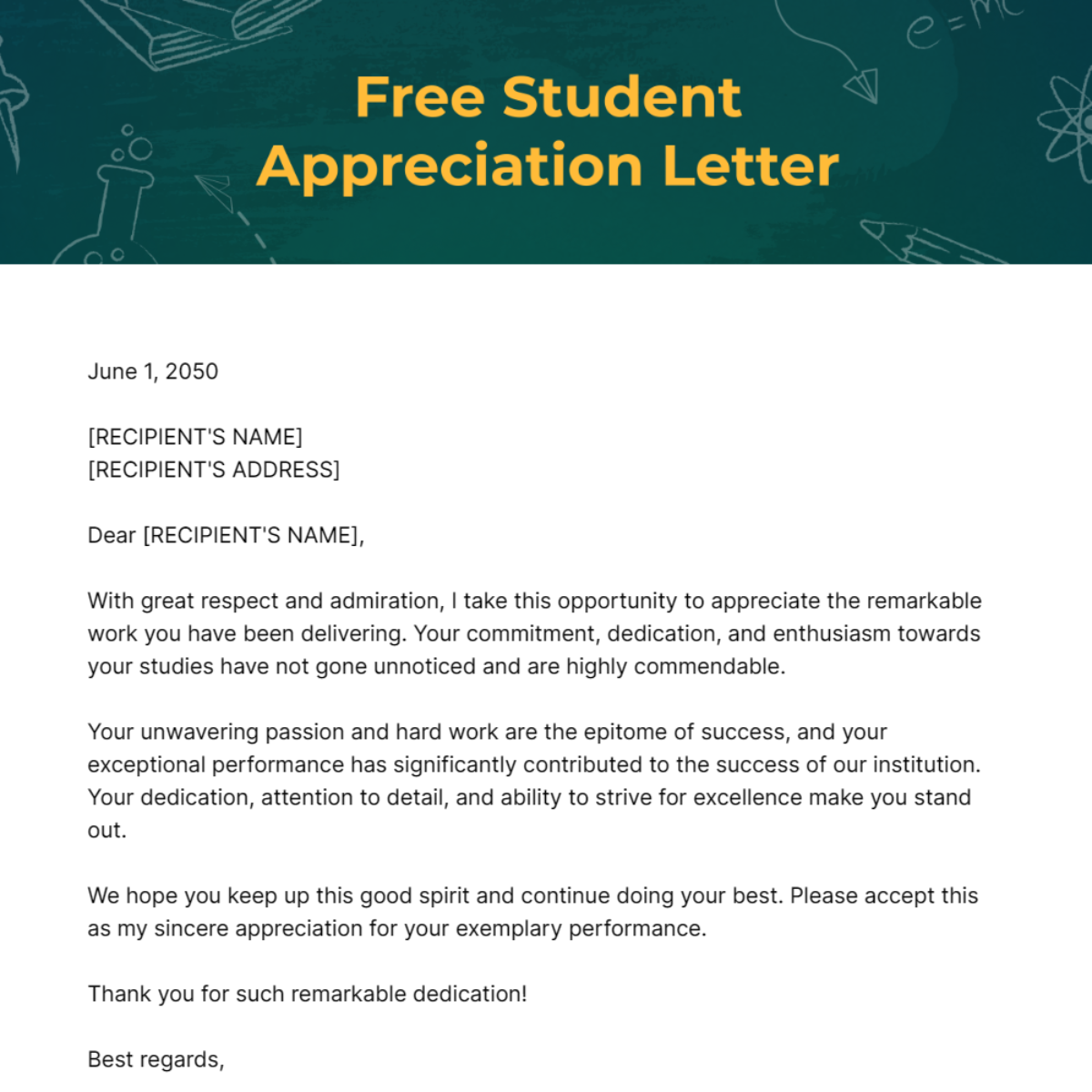 Student Appreciation Letter Template