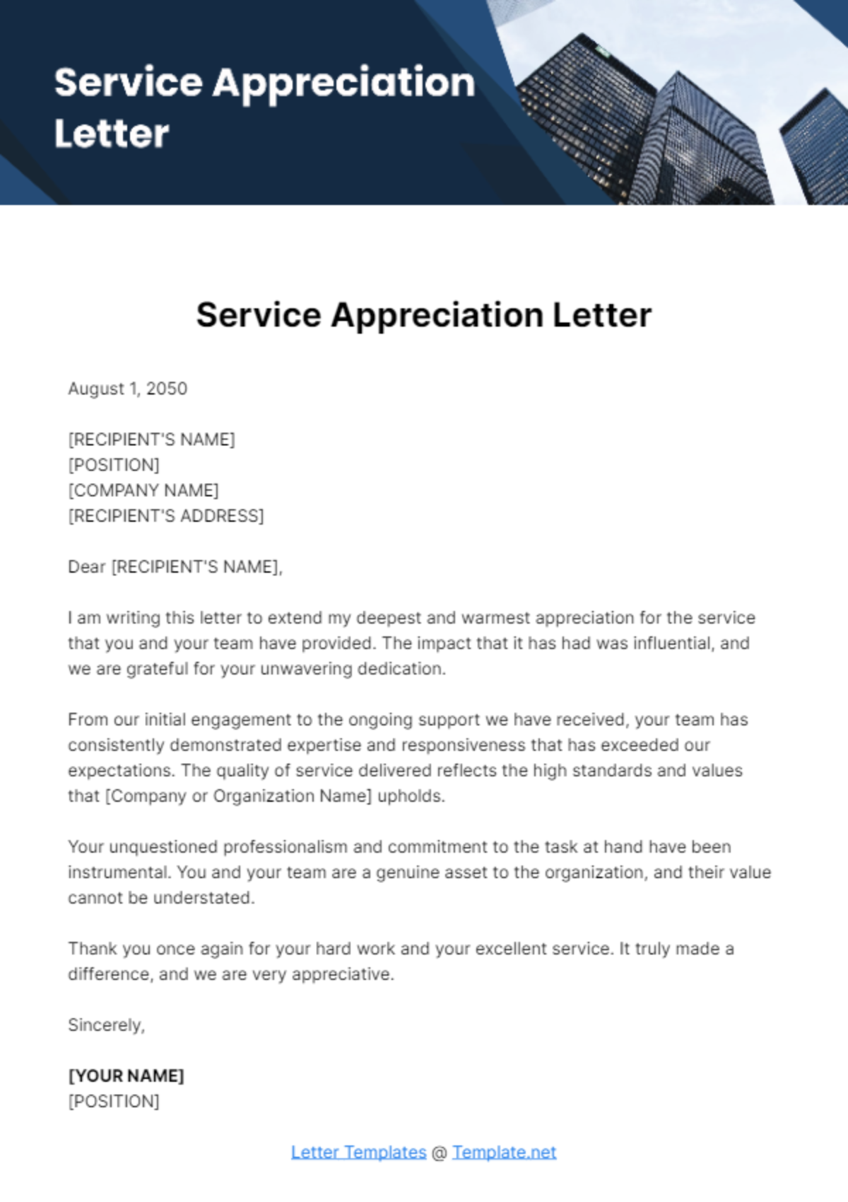 Free Service Appreciation Letter Template