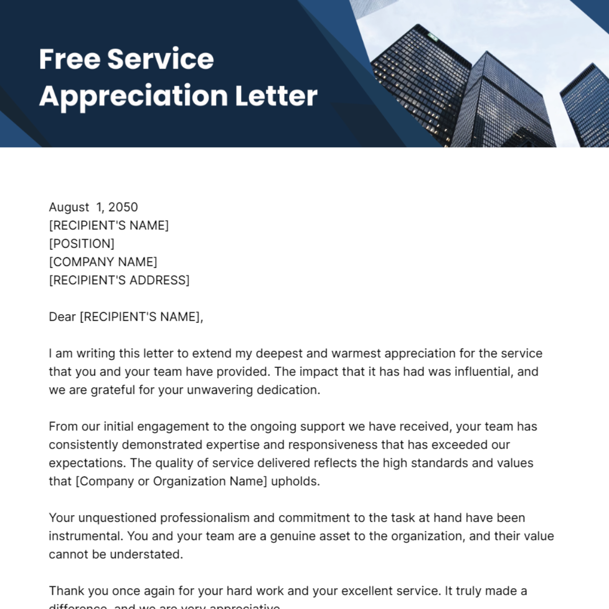 Service Appreciation Letter Template