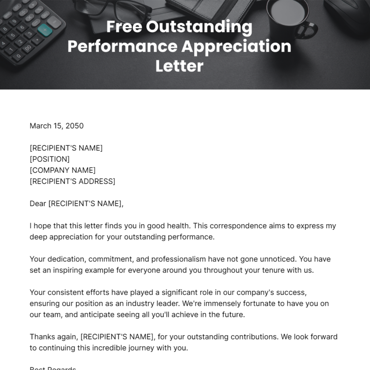Outstanding Performance Appreciation Letter Template