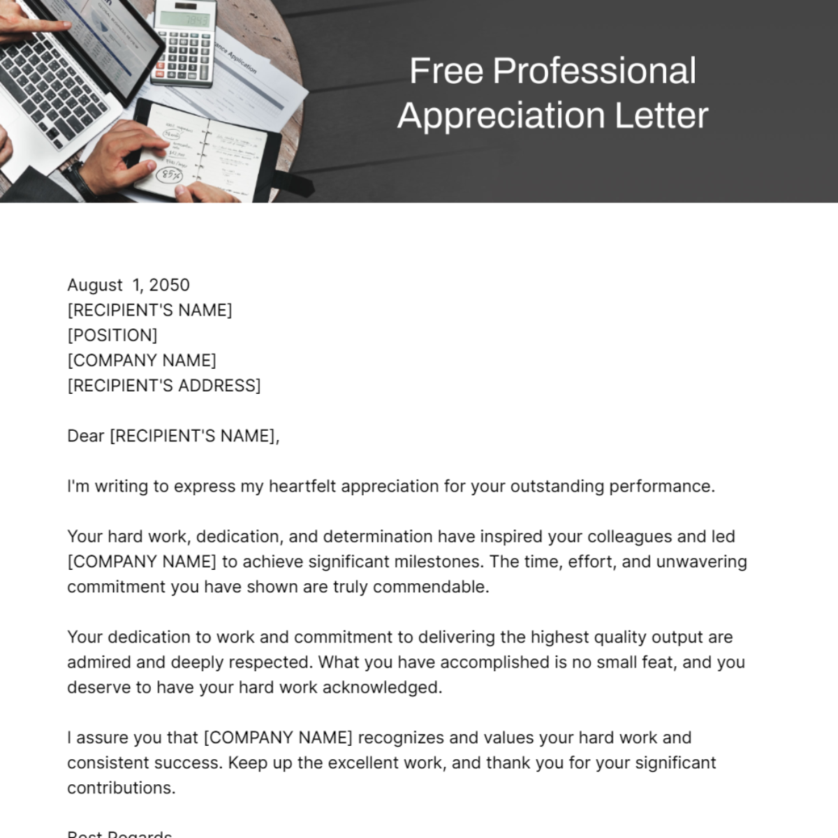 Professional Appreciation Letter Template
