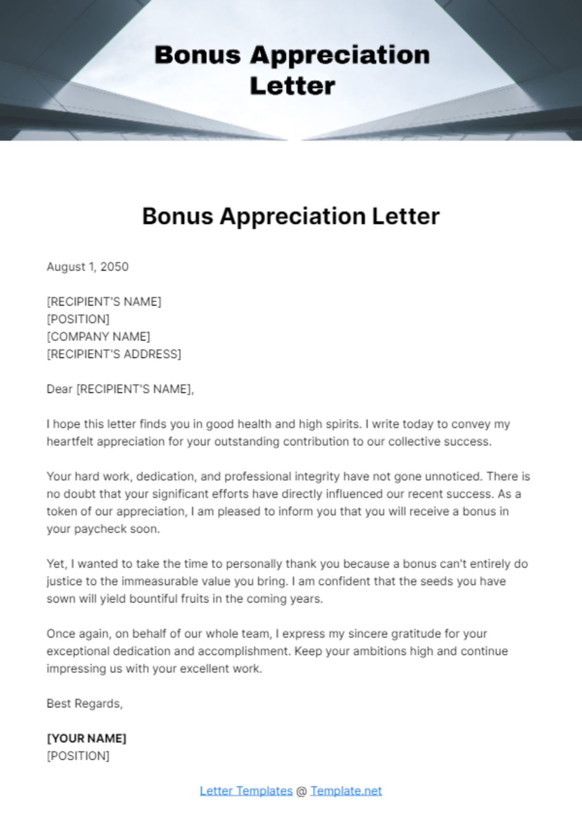 Free Bonus Appreciation Letter Template