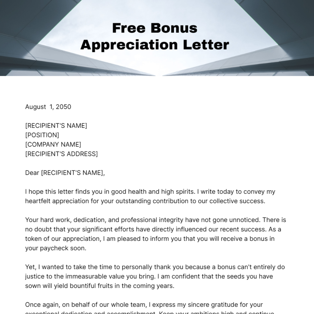 Bonus Appreciation Letter Template