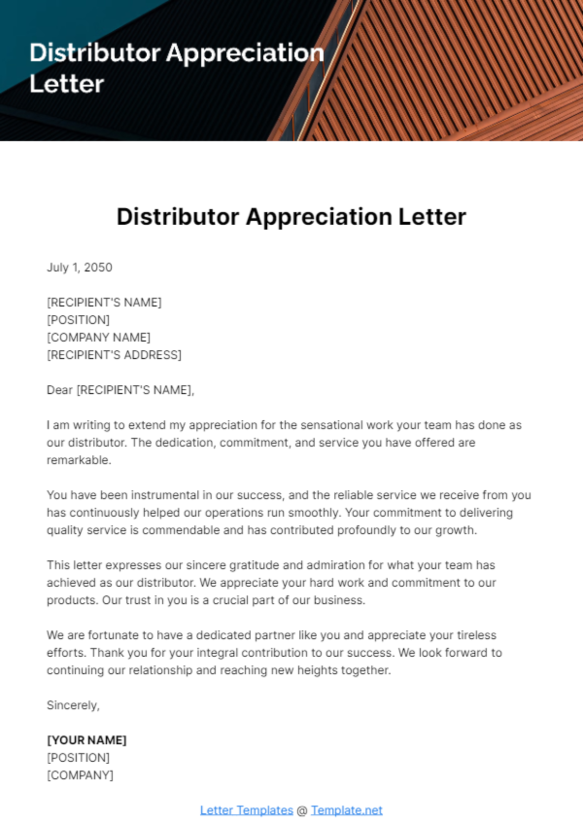 Free Distributor Appreciation Letter Template