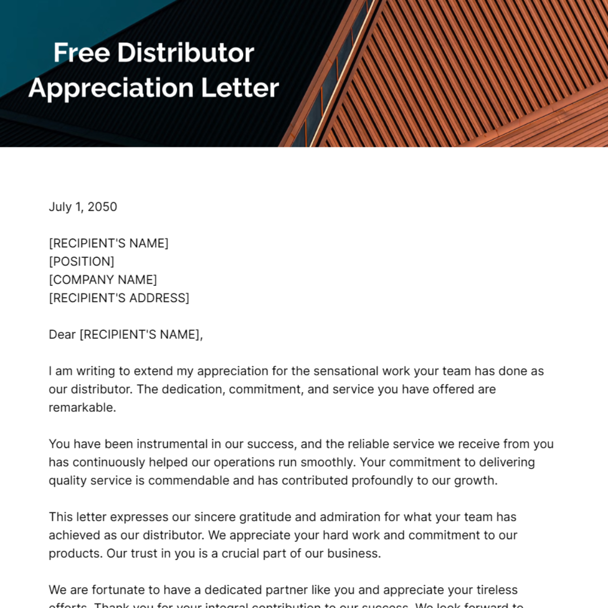 Distributor Appreciation Letter Template
