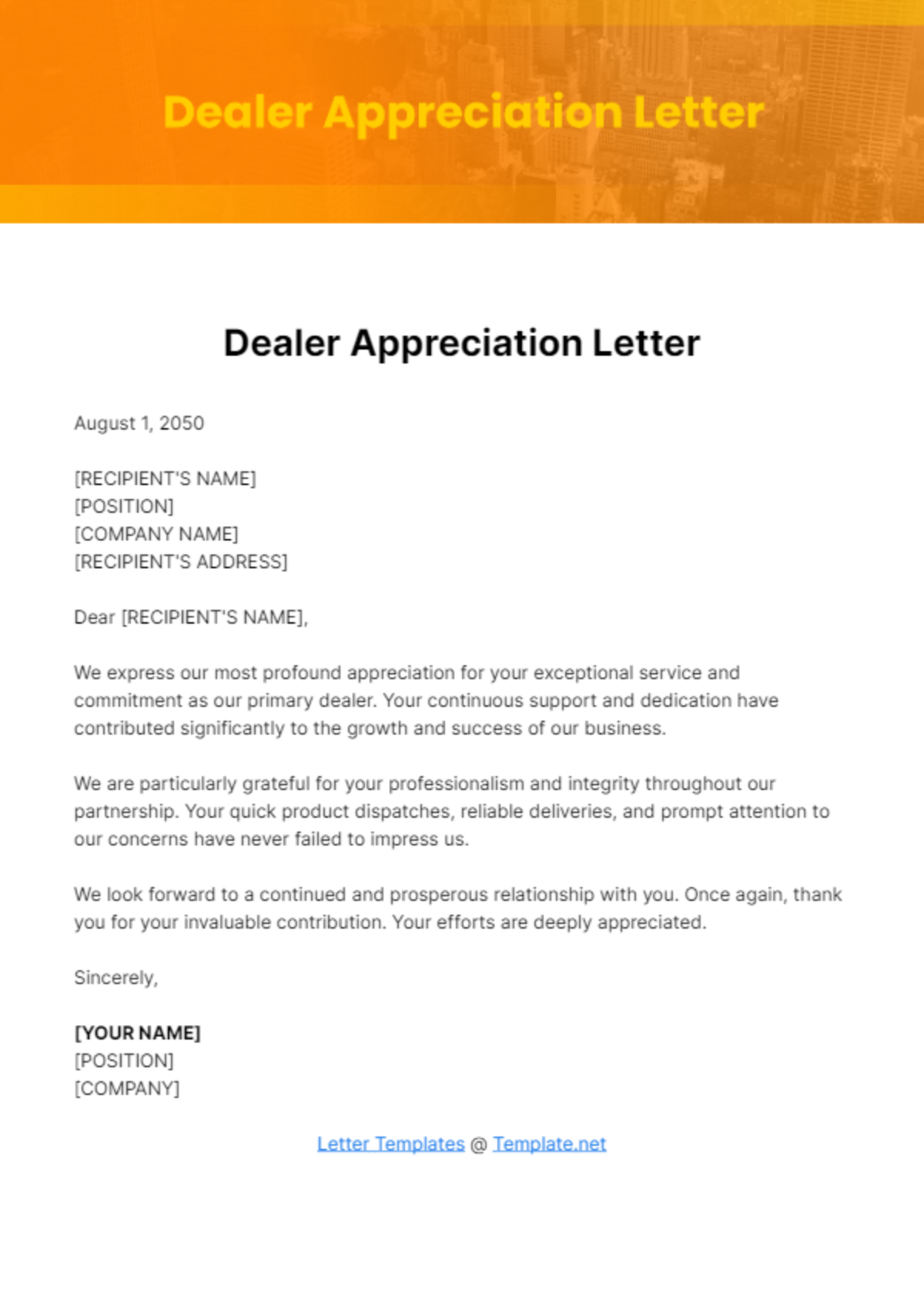 Free Dealer Appreciation Letter Template