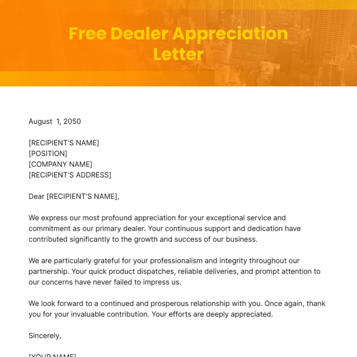 Dealer Appreciation Letter Template