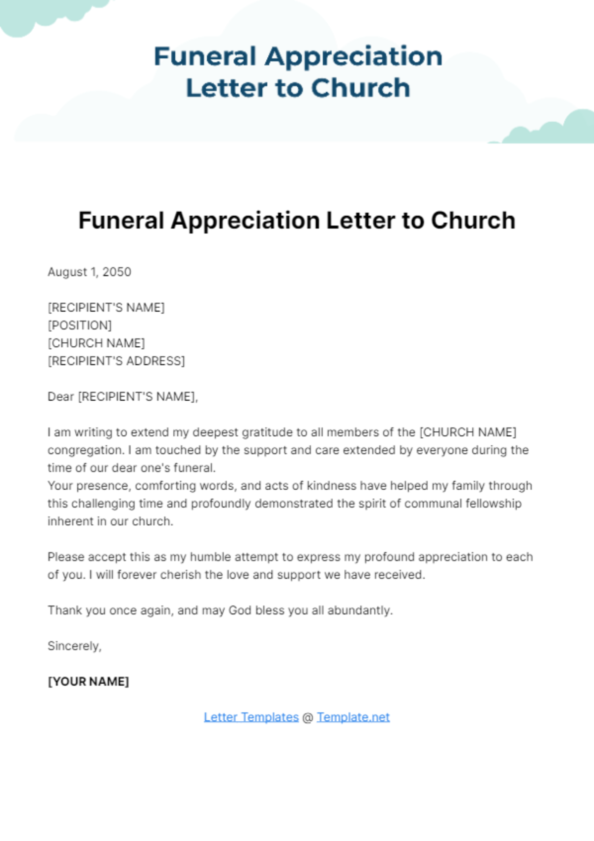 Free Funeral Appreciation Letter to Church Template