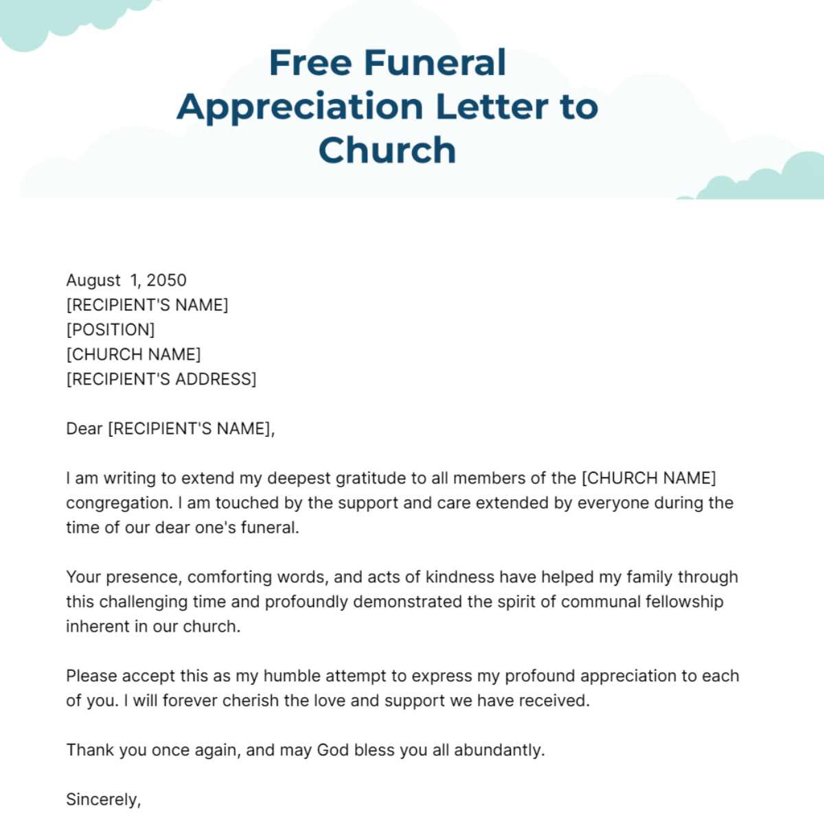 Funeral Appreciation Letter to Church Template