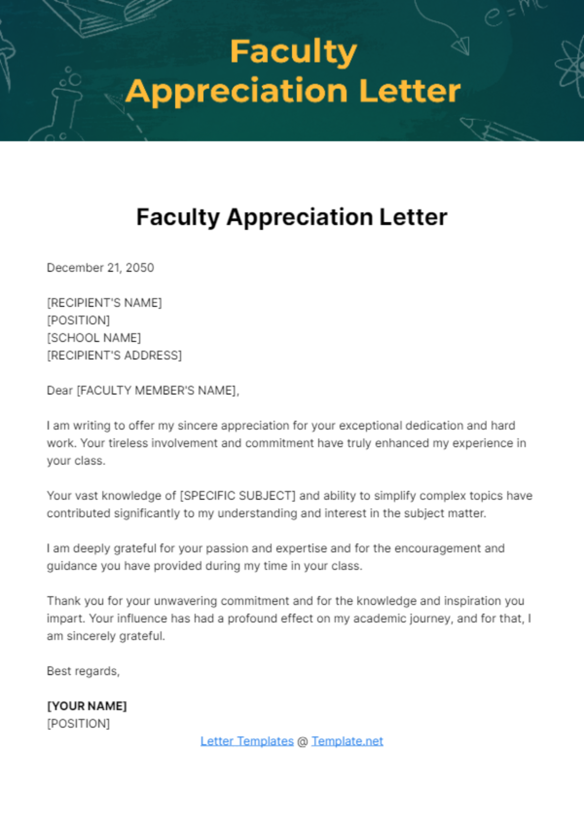 Free Faculty Appreciation Letter Template
