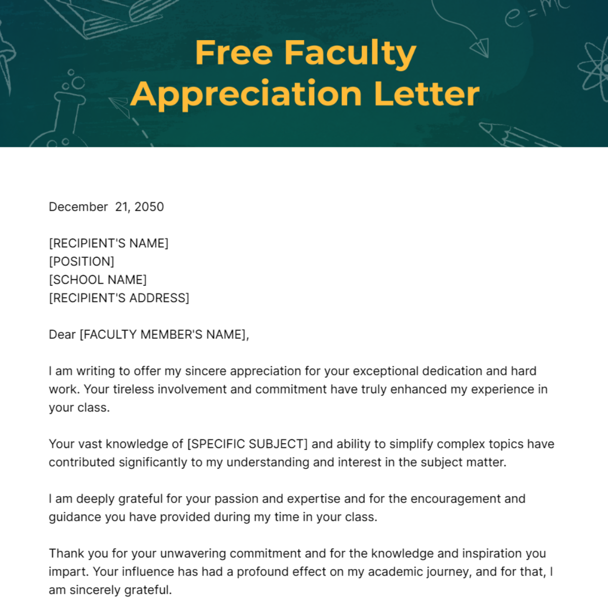 Faculty Appreciation Letter Template