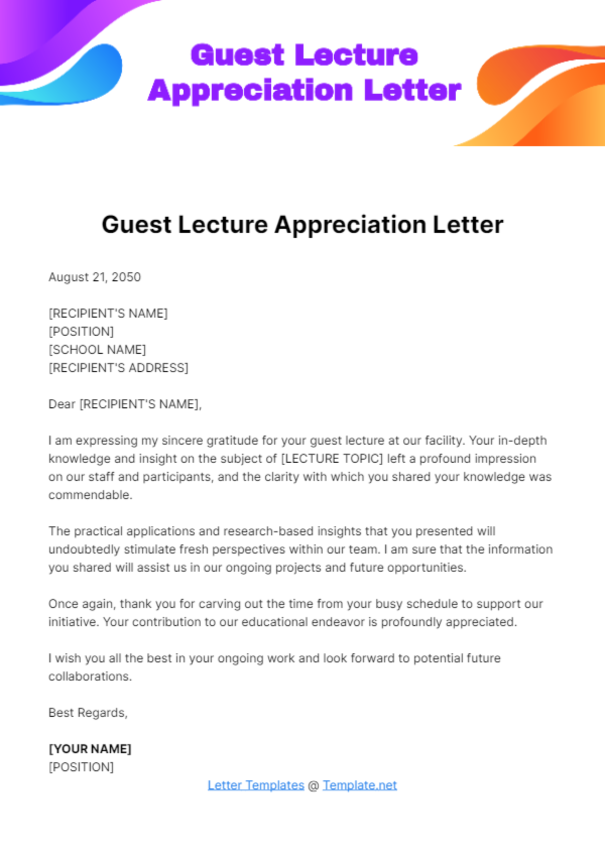 Free Guest Lecture Appreciation Letter Template
