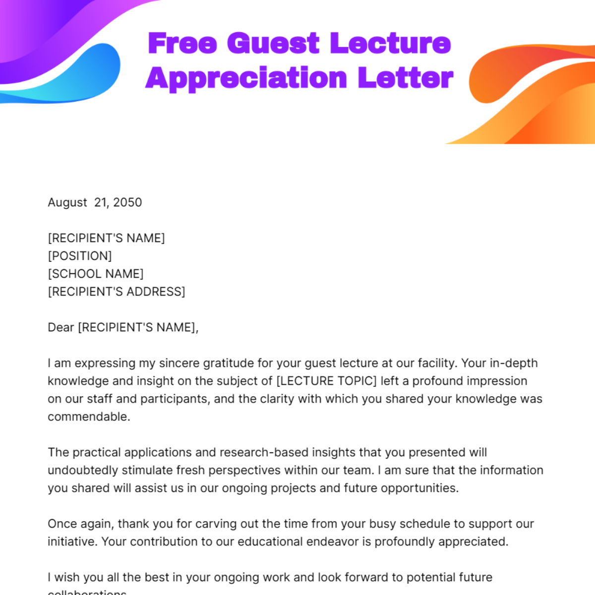 Guest Lecture Appreciation Letter Template
