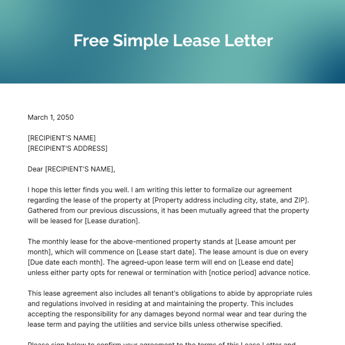 Simple Lease Letter Template