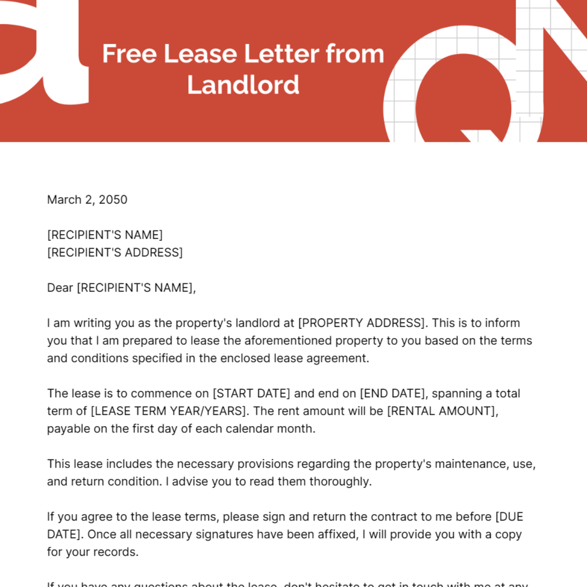 Lease Letter from Landlord Template