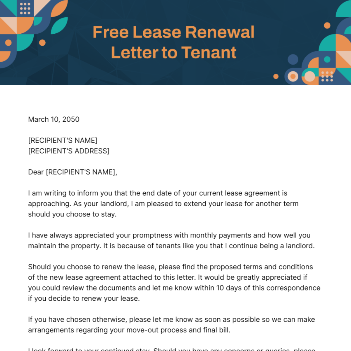 Lease Renewal Letter to Tenant Template