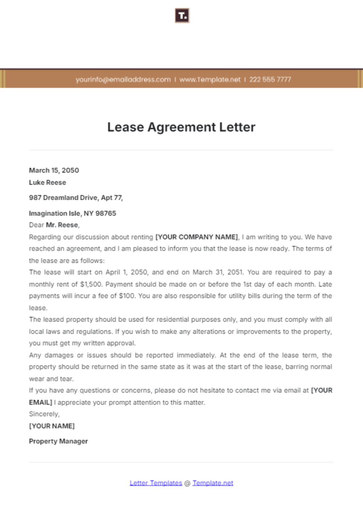 Lease Agreement Letter Template