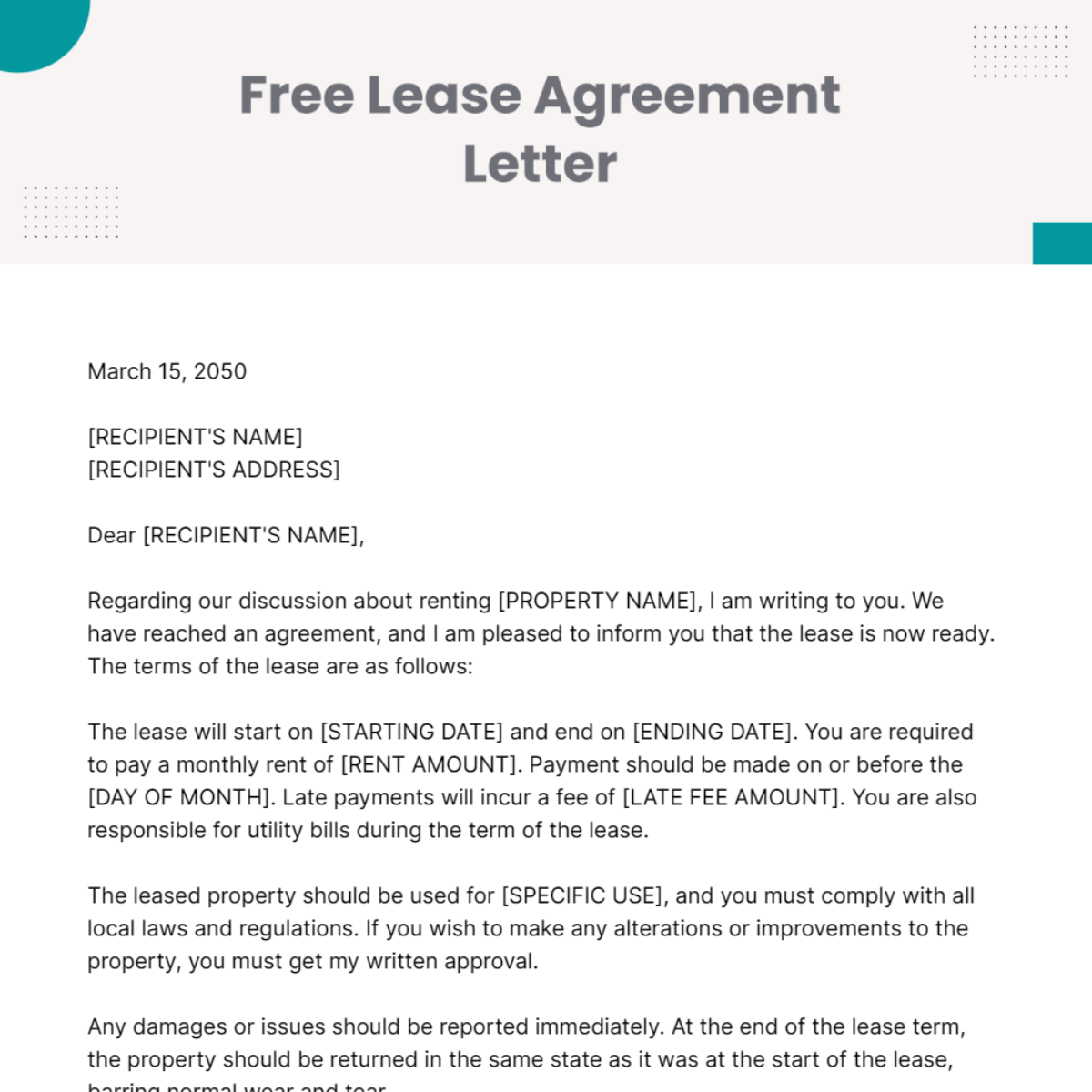 Lease Agreement Letter Template