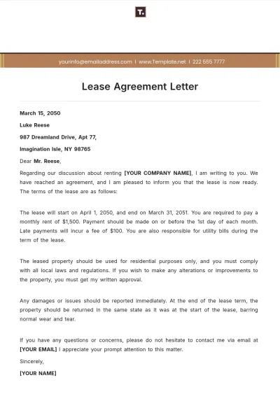 Free Lease Agreement Letter Template to Edit Online