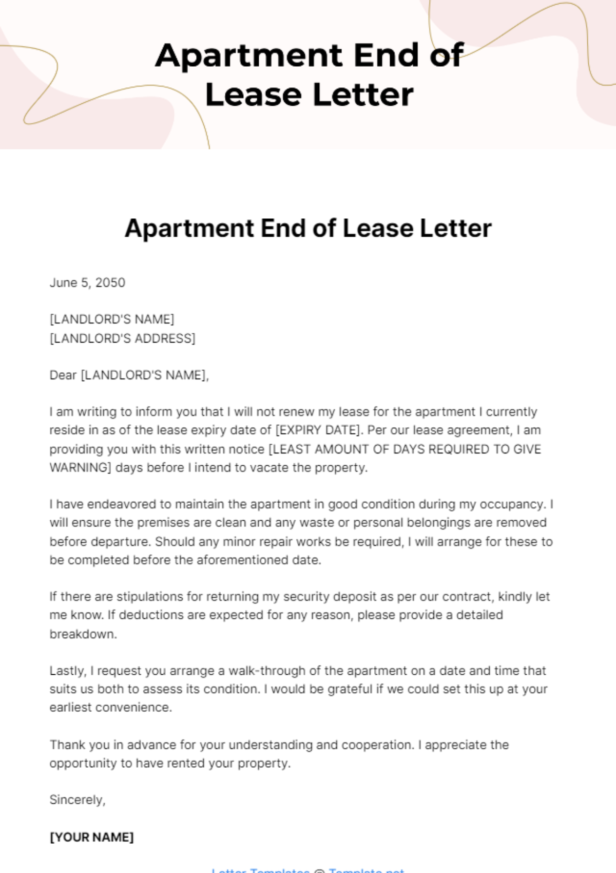 Free Apartment End of Lease Letter Template