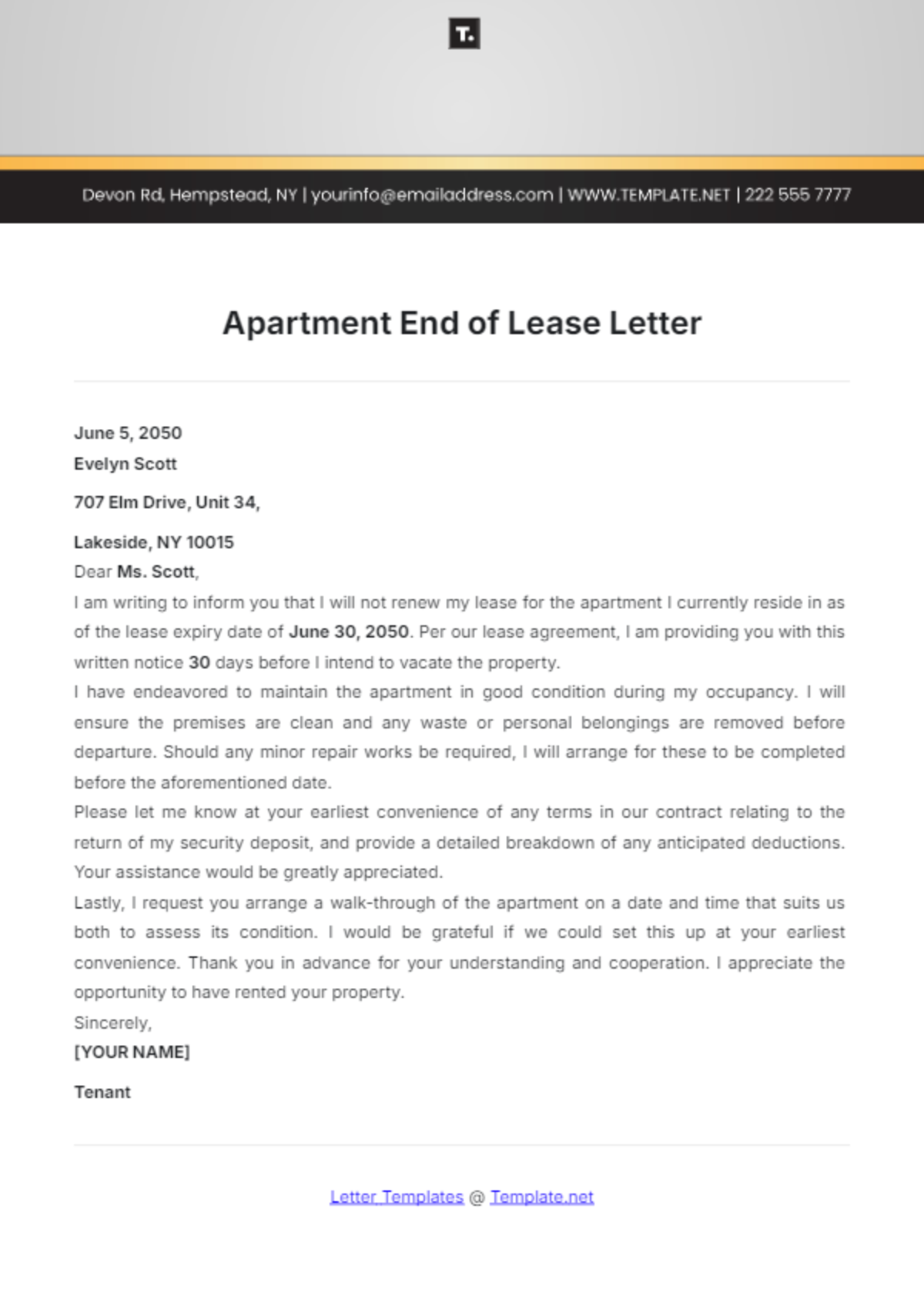 Apartment End of Lease Letter Template