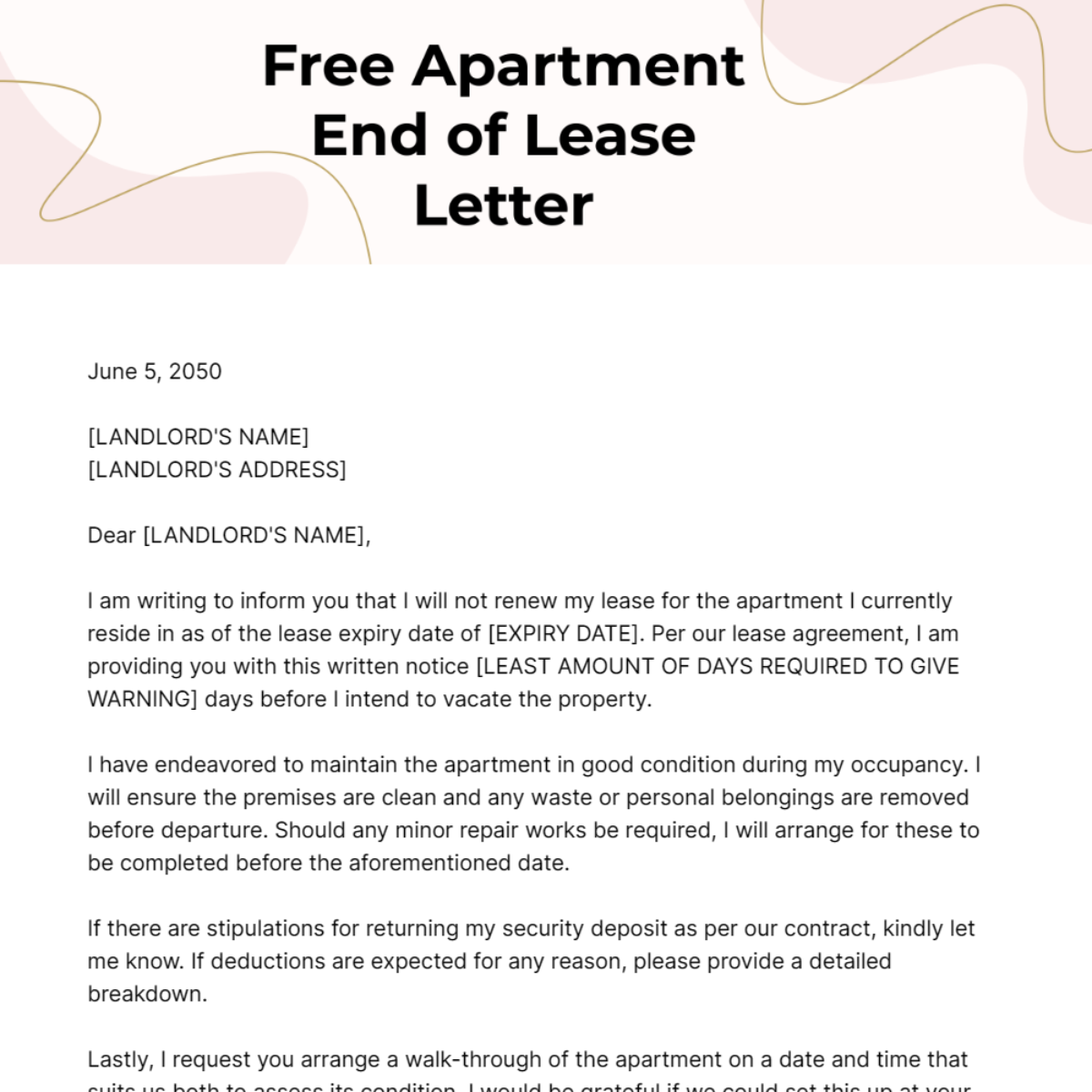 Apartment End of Lease Letter Template