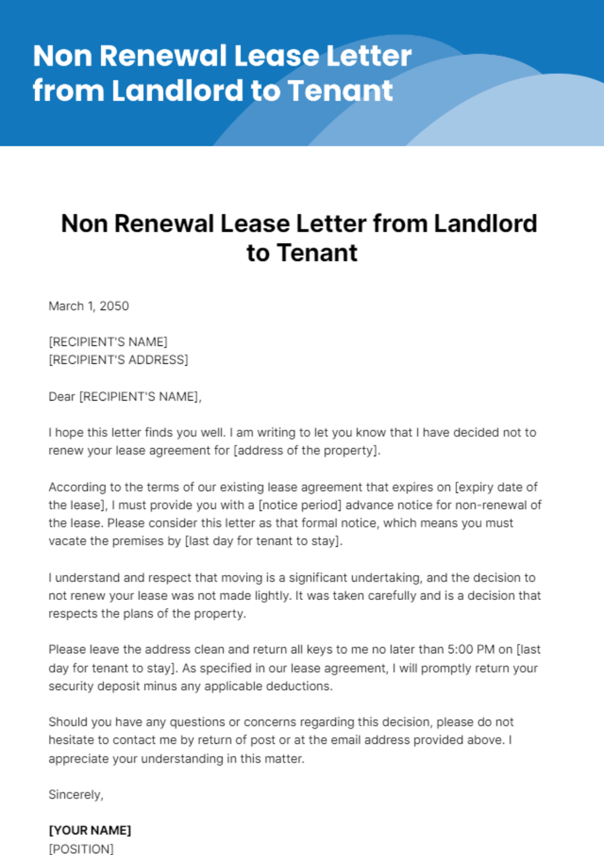 Free Non Renewal Lease Letter from Landlord to Tenant Template