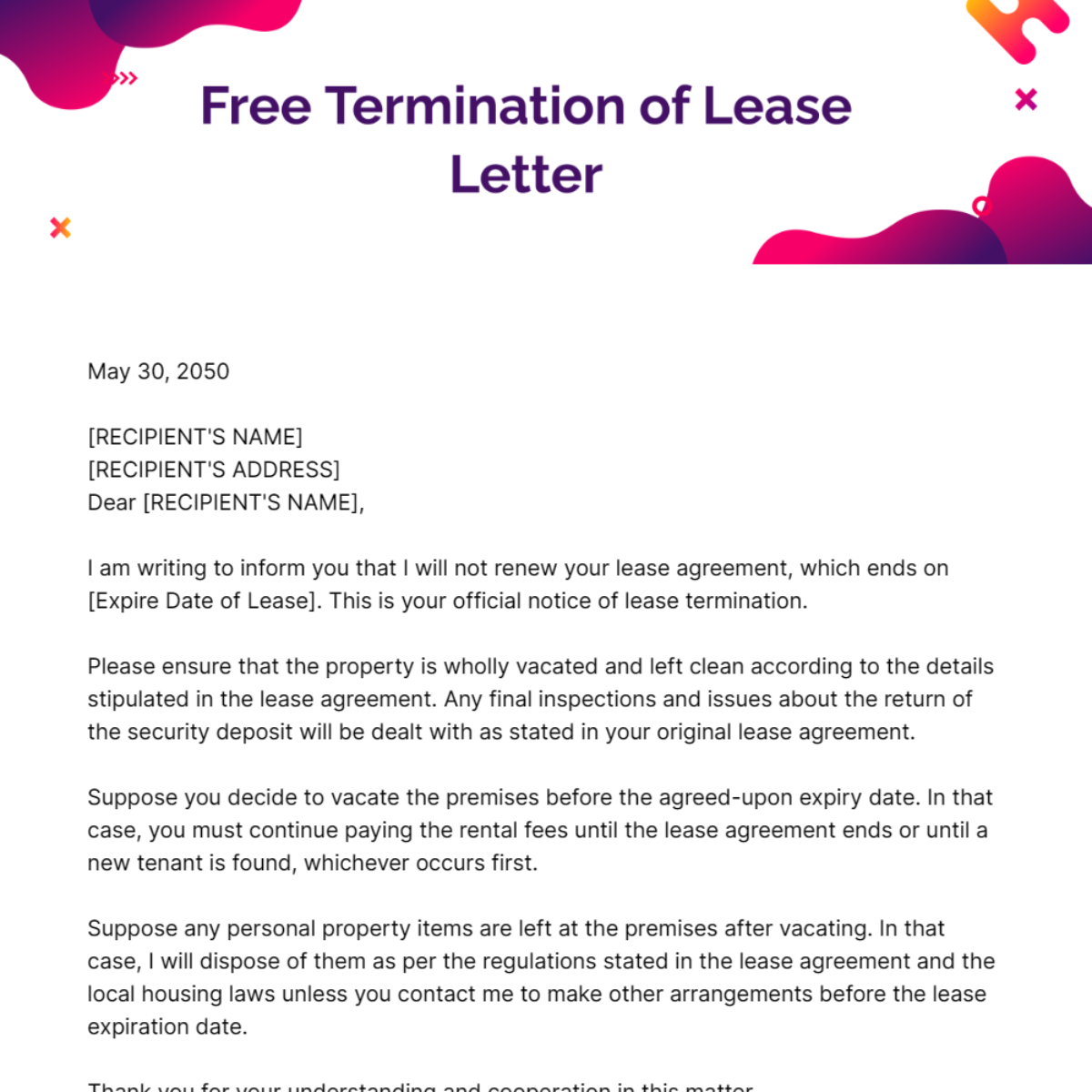Termination of Lease Letter Template