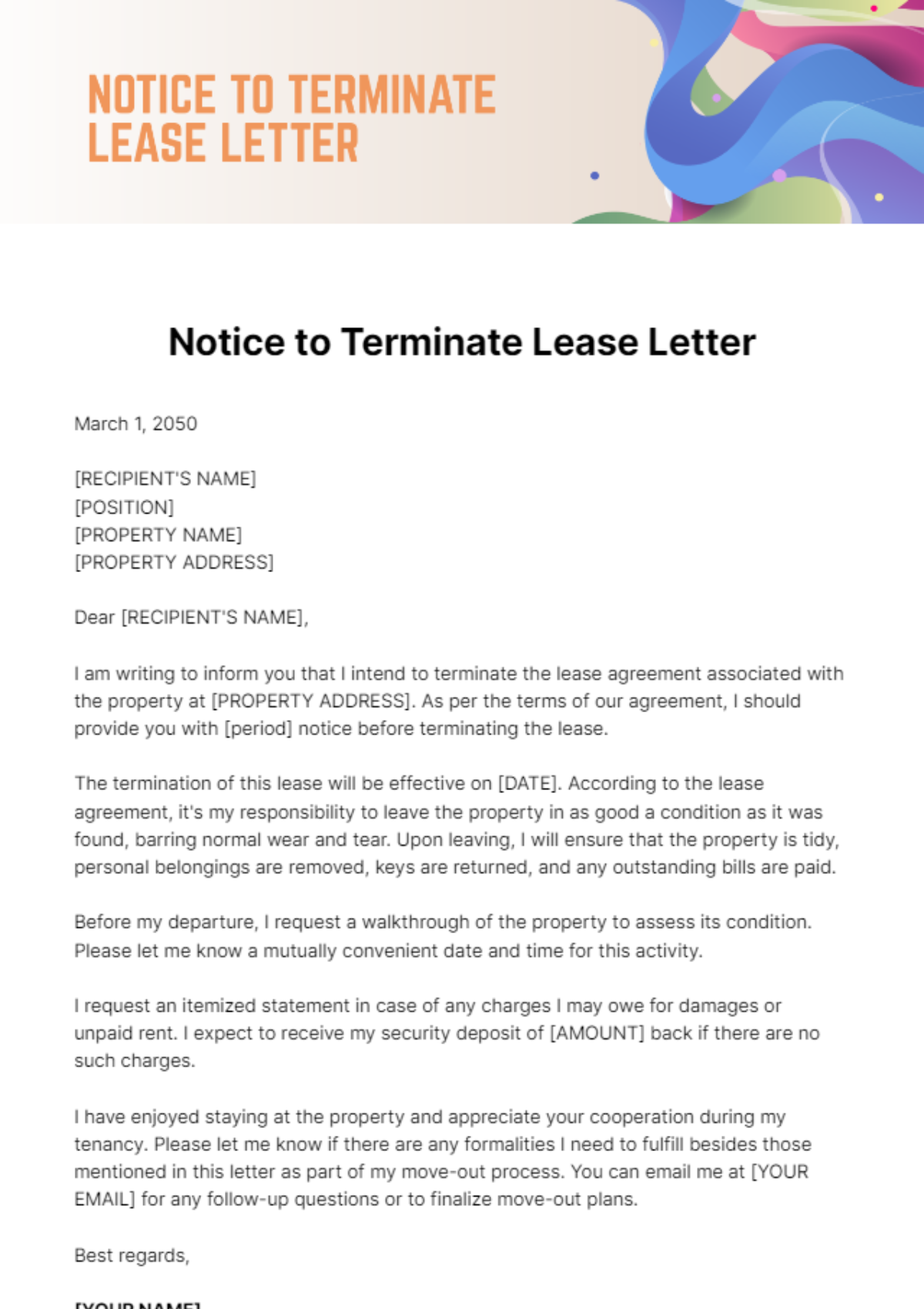 Free Notice to Terminate Lease Letter Template