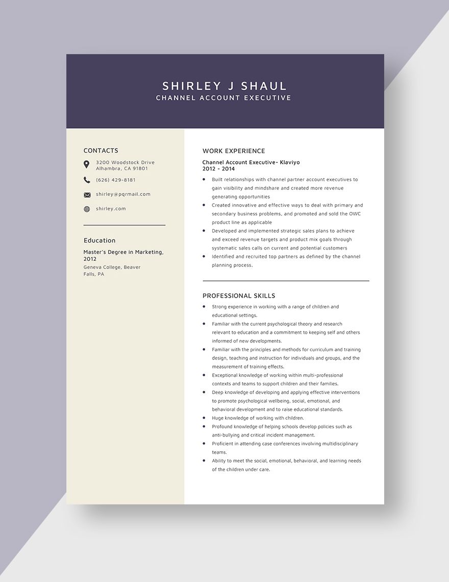 Channel Account Executive Resume In Pages Word Download Template