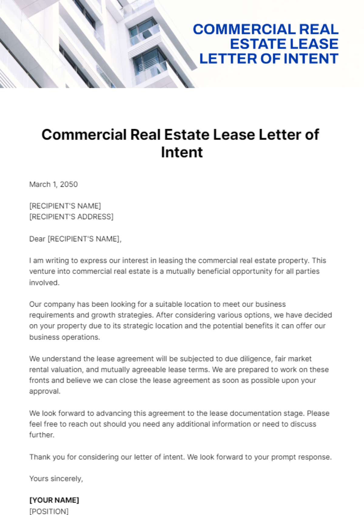 Commercial Real Estate Lease Letter Of Intent Template Edit Online 