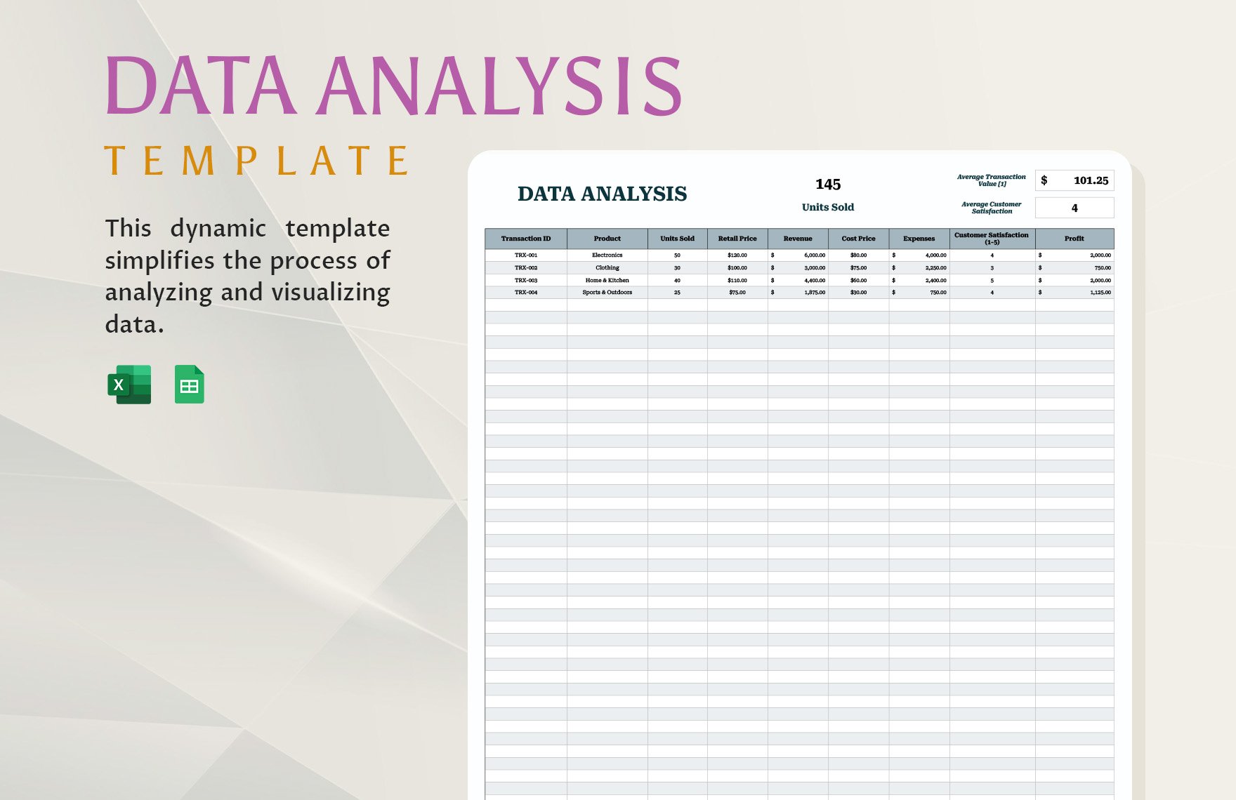 Free Data Analysis Template in Excel, Google Sheets