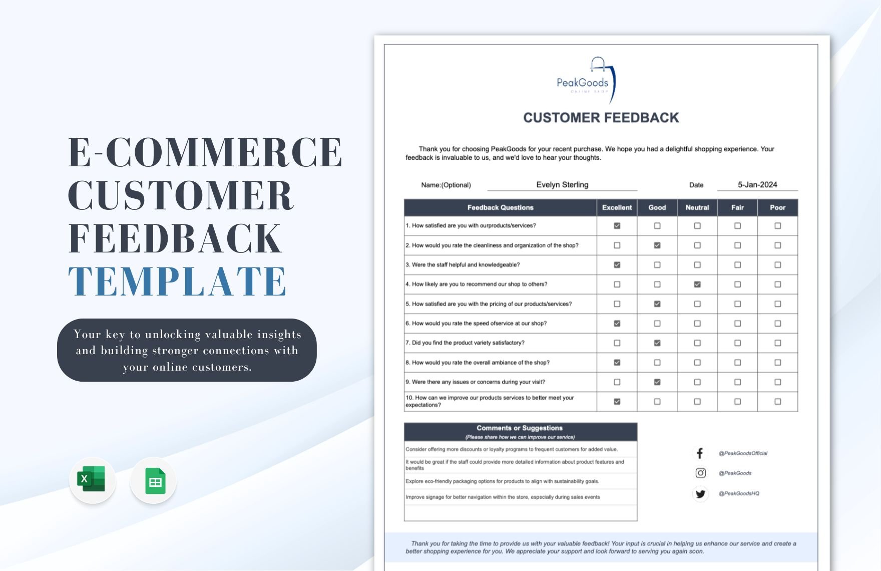 Free E-commerce Customer Feedback Template in Excel, Google Sheets