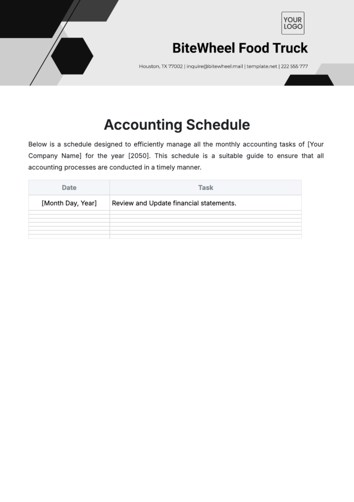 Free Accounting Schedule Template