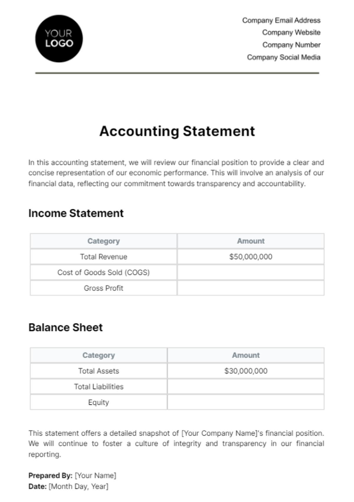 Accounting Statement Template