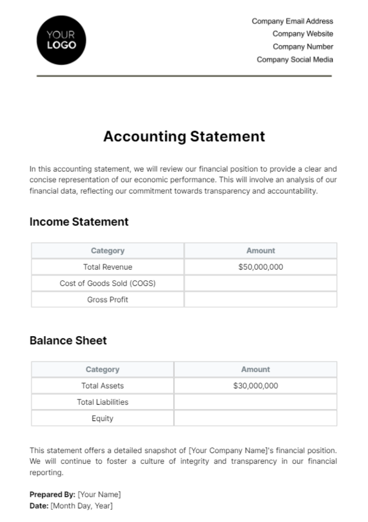 Accounting Statement Template - Edit Online & Download