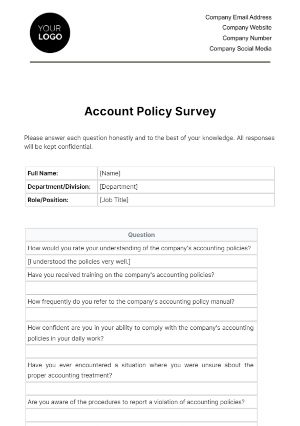Free Account Policy Survey Template