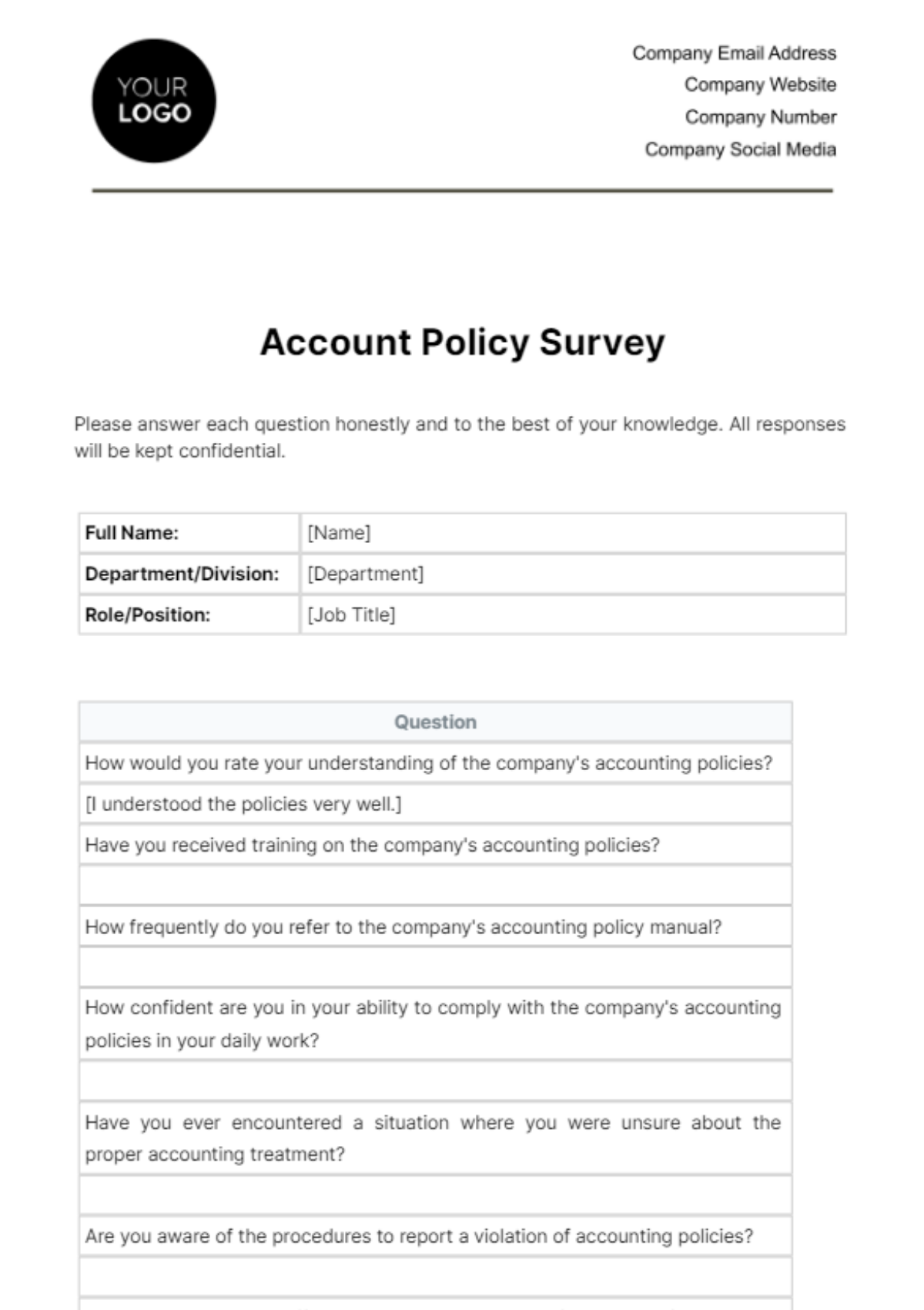 Account Policy Survey Template - Edit Online & Download