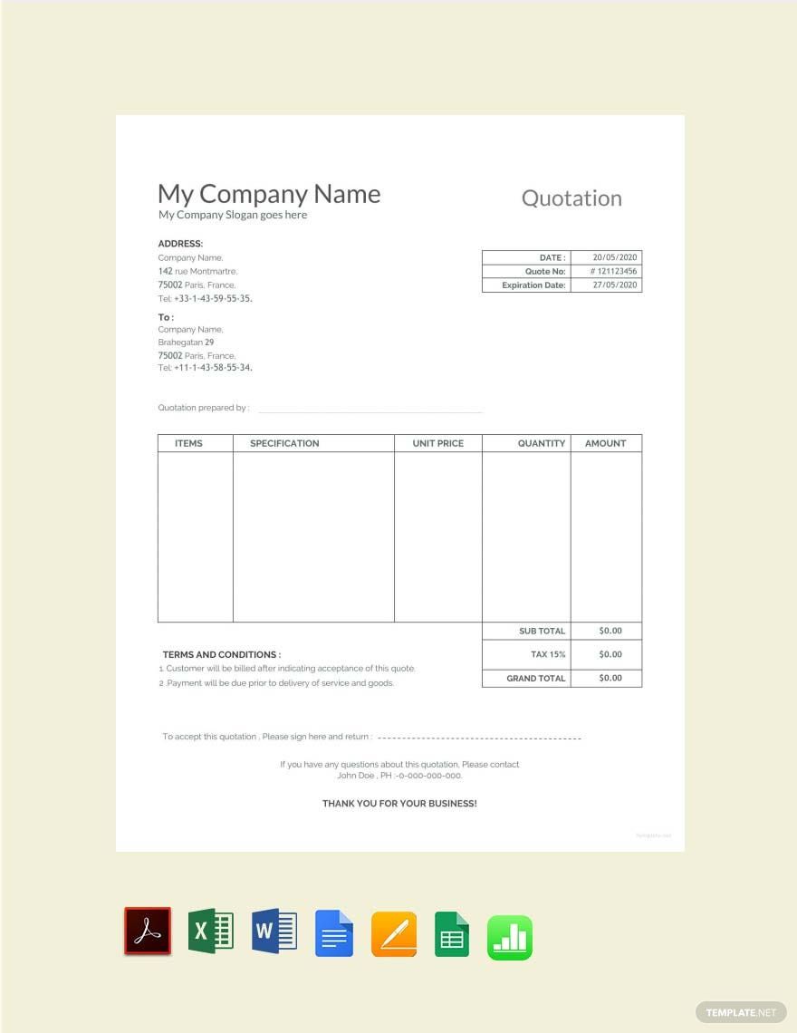 Free Sample Quotation Template Download In Word Google Docs Excel 