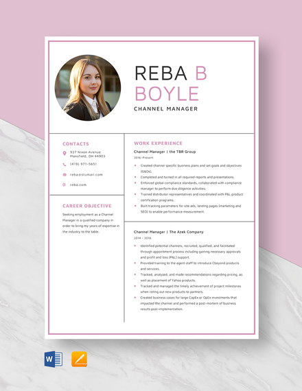 Free Channel Manager Resume Template - Word, Apple Pages 