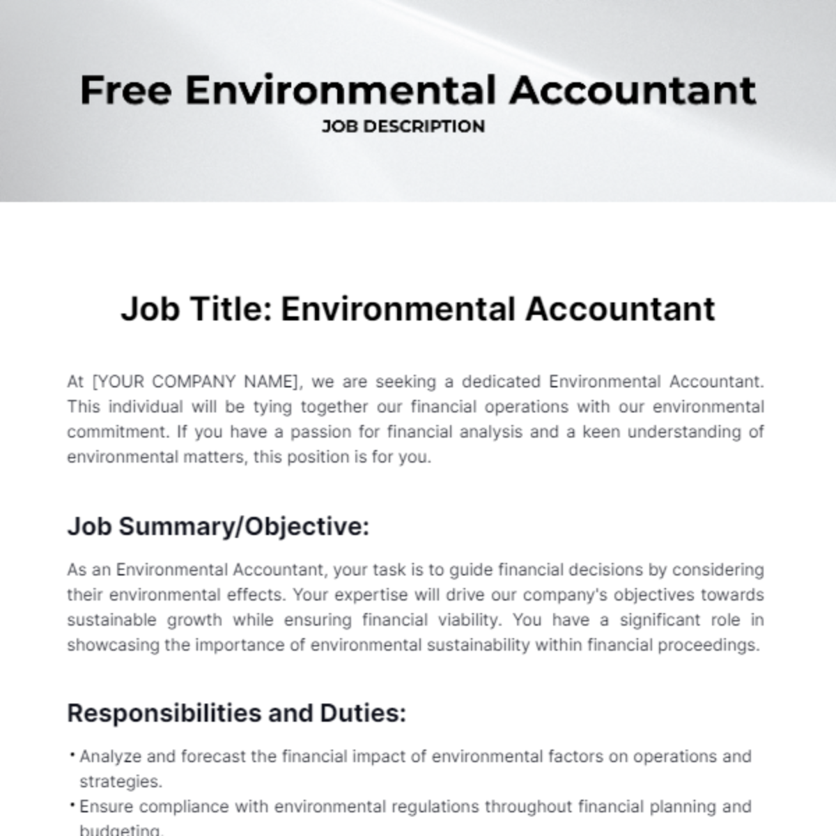 Environmental Accountant Job Description Template - Edit Online & Download