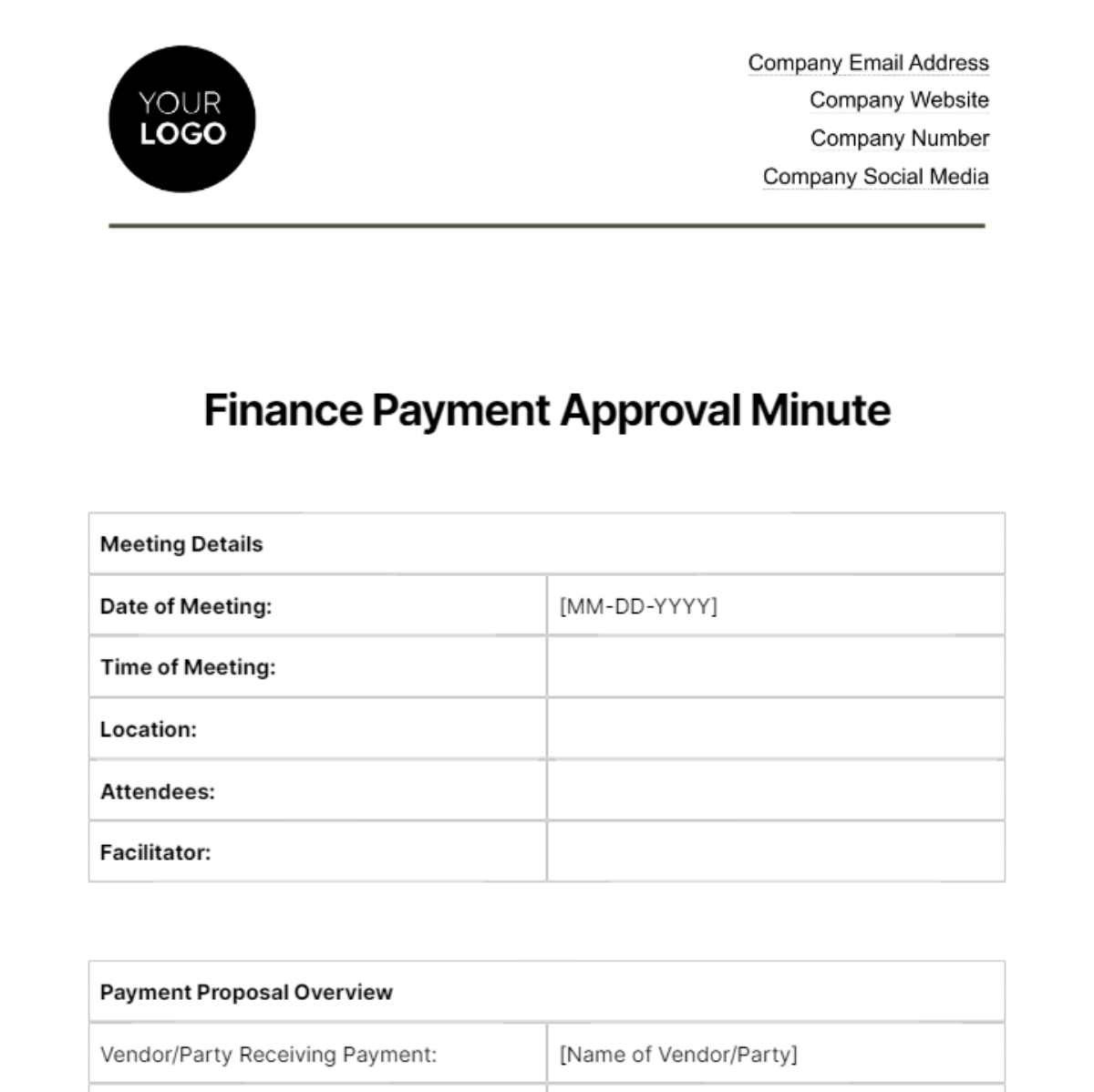 Finance Payment Approval Minute Template