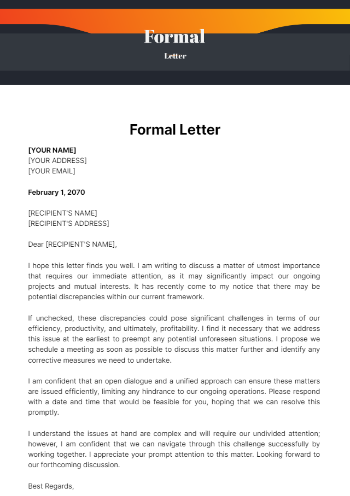 Free Formal Letter Template