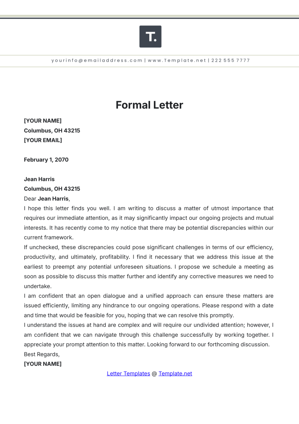 Formal Letter Template - Edit Online & Download